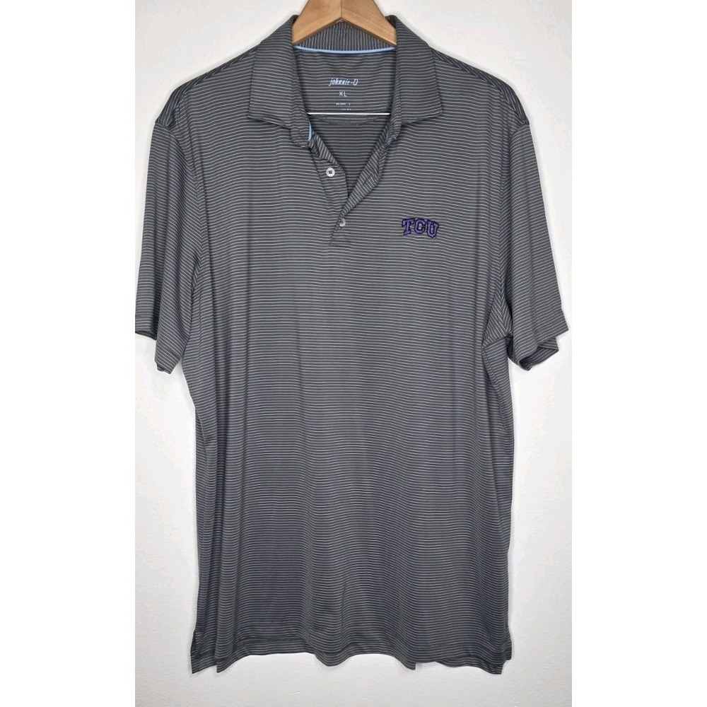 Johnnie-O TCU Horned Frogs Featherweight Polo Shirt Men XL Stripe Gray Golf NCAA